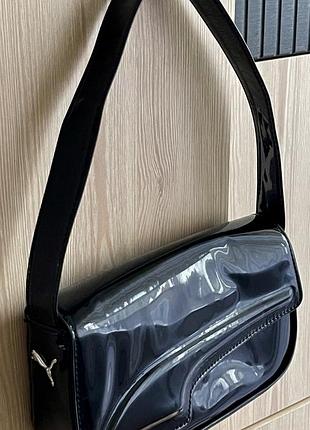Жіноча сумка-хобо puma fs чорна лакована