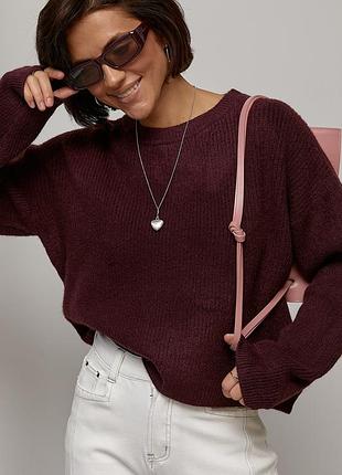 Свободный однотонный вязаный джемпер цвет баклажан размер one size fl_003556