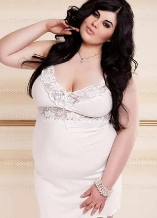 Нічна сорочка жіноча біла з мереживом 4xl-6xl