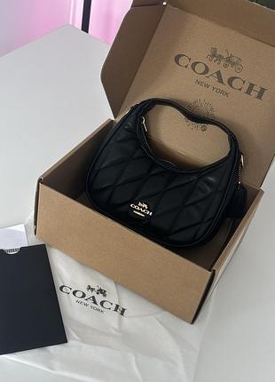 Сумка coach carmen mini crossbody bag with quilting black/gold