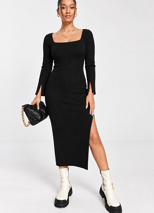 Вязаное трикотажное миди платье, платье в рубчик от asos.