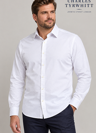Брендовая мужская, приталенная , хлопковая рубашка charles tyrwhitt. батл.