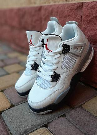 Nike air jordan 4 высокие белые с черно серым красный язык