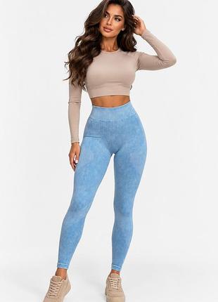 Лосины женские push up однотонные голубого цвета 218848k