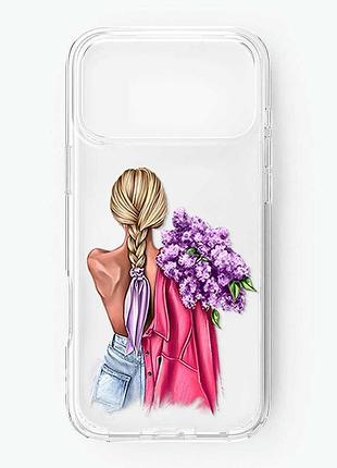 Прозрачный чехол на iphone 17 pro max девушка с сиренью (принт 7)