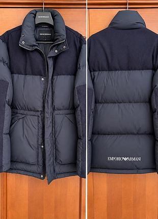 Пуховик чоловічий emporio armani темно-синій/графітовий