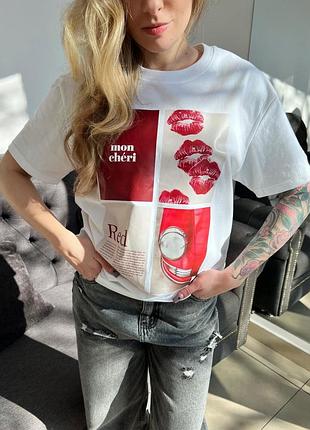 Накладний платіж ❤ футболка з принтом поцілунки mon cheri