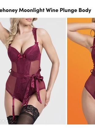 Жіноче боді lovehoney moonlight wine plunge body бордове мереживне