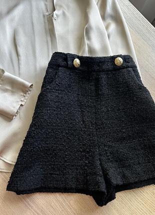 Шорти жіночі zara чорні твідові
