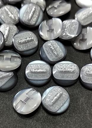 Гудзики пластиковые блестящие серые 12 мм, 16 штук