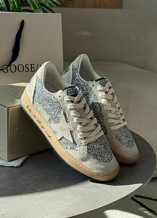Замшеві кеди golden goose ball star in silver glitter with ice-gray suede inserts
