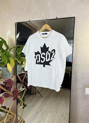 Футболка dsquared2 split maple leaf logo white / чорний принт кленовий листок