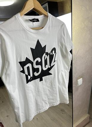 Футболка dsquared2 split maple leaf logo white / чорний принт кленовий листок 4