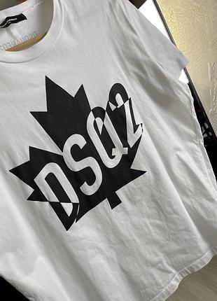 Футболка dsquared2 split maple leaf logo white / чорний принт кленовий листок 2