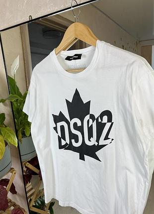 Футболка dsquared2 split maple leaf logo white / чорний принт кленовий листок 5