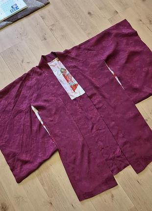Вінтажне японське шовкове кімоно хаорі (haori) з оберегом semake
