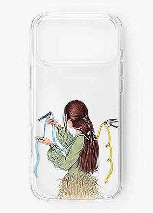 Прозрачный чехол на iphone 17 pro max девушка с ласточками (принт 16)