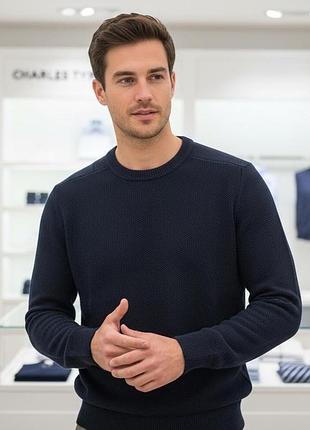 Свитер charles tyrwhitt синий, круглый вырез, шерсть/хлопок, идеальное состояние размер м