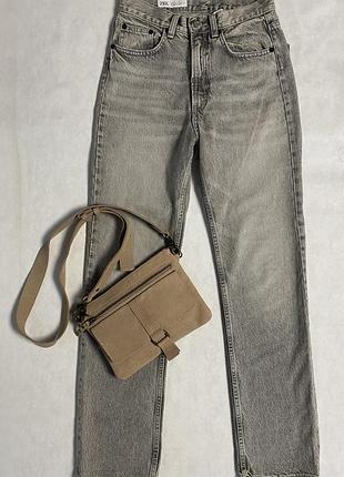 Варені світло-сірі джинси труби zara straight fit high waist (розмір s / eur 36)