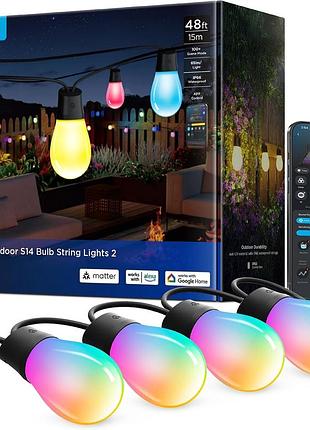 Умная смарт-гирлянда govee outdoor s14 2 (15 метров) уличная влагозащищенная ip66 с matter и rgbicw