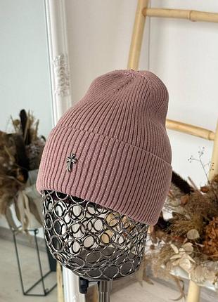 Женская демисезонная шапка лопатка из шерсти и кашемира chrome hearts пыльная роза