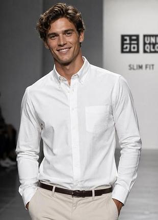 Чоловіча сорочка uniqlo біла xs - s бавовна oxford