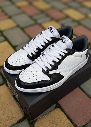 Мужские качественные и стильные кроссовки air jordan 1 low fragment design cactus jack белые с черным