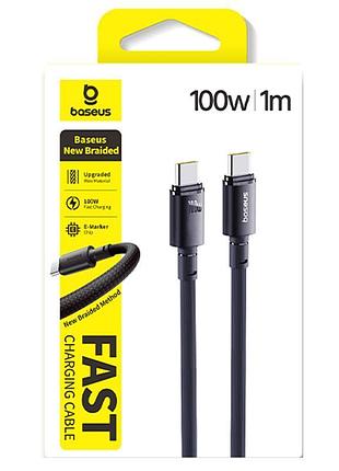 Дата кабель baseus new braided type-c to type-c 100w (1m) (e0426) cosmic black 2