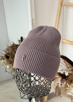 Жіноча демісезонна шапка лопатка з вовни та кашеміру chrome hearts лілова