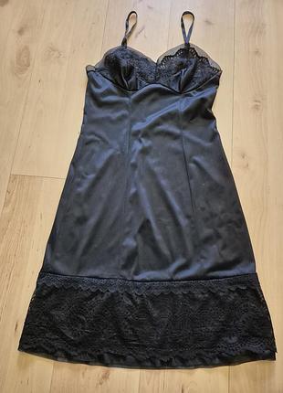 Пеньюар жіночий nylon suisse чорний вінтажний з мереживом 42 (l)