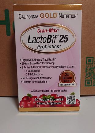 California gold nutrition, cranmax, lactobif, пробиотики, 25 млн куо, 30 капсул