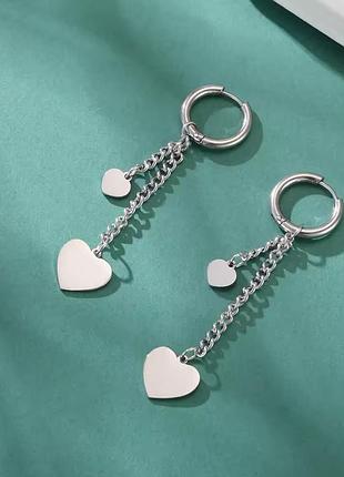 Сережки з підвісками серця нержавіюча сталь stainless steel