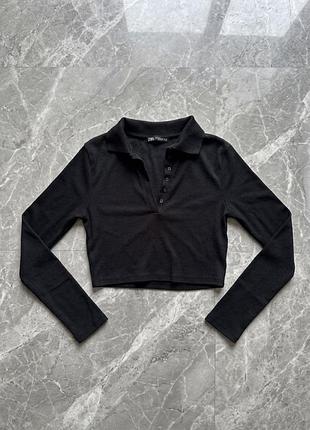 Лонгслів zara рубчик чорний топ