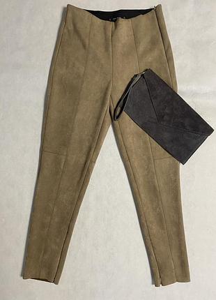 Замшеві штани легінси zara basic з високою посадкою / екозамша (розмір s)