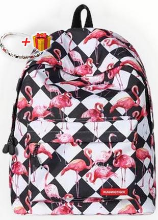 Молодежный городской черно-белый рюкзак с принтом фламинго