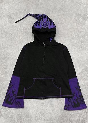 Толстовка худи на молнии mercy flame skull goth y2k