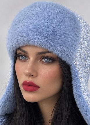 Женская зимняя шапка букле альпака ушанка