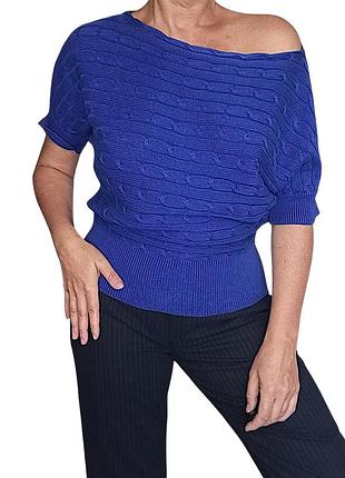 Светр джемпер жіночий ralph lauren sm з коротким рукавом летюча миша в'язаний косами вільний синій 100% котон