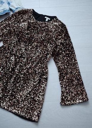 Святкова сукня в золотисті паєтки на велюрі h&m xl