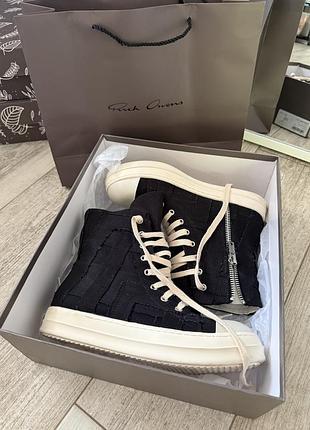 New rick owens distressed high ramones slashed black-white