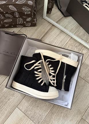 New rick owens distressed high ramones slashed black-white 2
