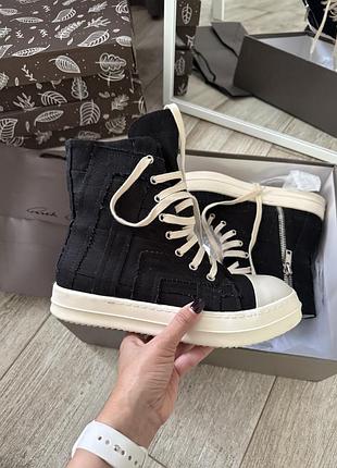 New rick owens distressed high ramones slashed black-white 3