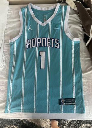 Спортивна футболка чоловіча jordan lamelo ball charlotte hornets бірюзова в смужку