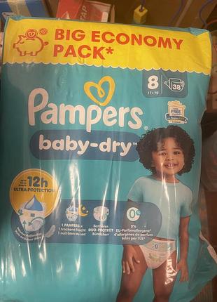 Підгузки pampers baby dry розмір 8 (17+ кг), 38 шт