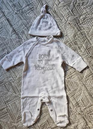 Чоловічок унісекс next born to be royal з шапочкою, білий, 0-1 міс.