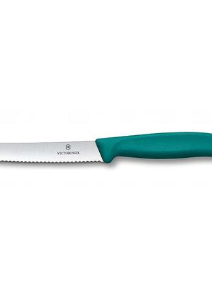 Нож кухонный victorinox swissclassic 11см, серрейтор, скругленный, зеленый лучшая цена с быстрой доставкой по украине