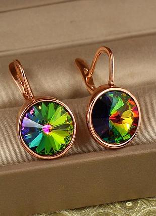 Серьги xuping jewelry камни сварочные зеленые в ободке 2,5 см серебристые