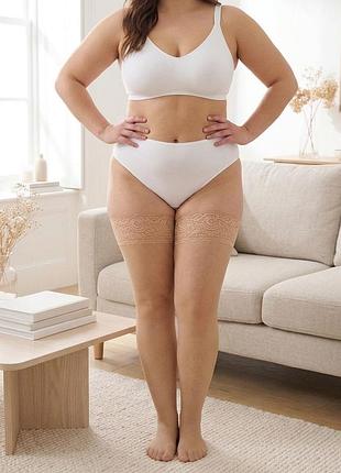 Панчохи капронові 20den з мереживом plus size бежеві 1/2/3/4/5  4735 з подвійною силіконовою смужкою ажурні чулки великого розміру