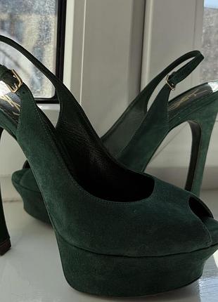Туфлі жіночі saint laurent ysl зелені замшеві, розмір 39.5