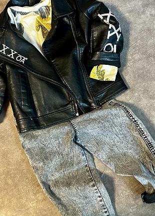 Крутий дитячий костюм трійка косуха джинси лонгслів zara / носили на зріст 110